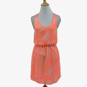 Lush Tank Dress Womens S Small Peach Floral Paisley Cinch Waist Blouson Mini
